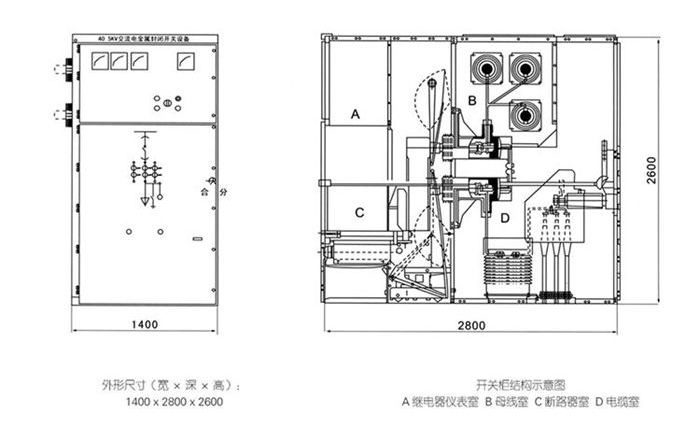 金屬封閉開關(guān)設(shè)備柜體尺寸圖